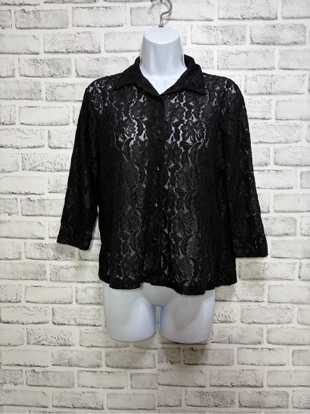Notations Black Lace Button-Front Women's Top